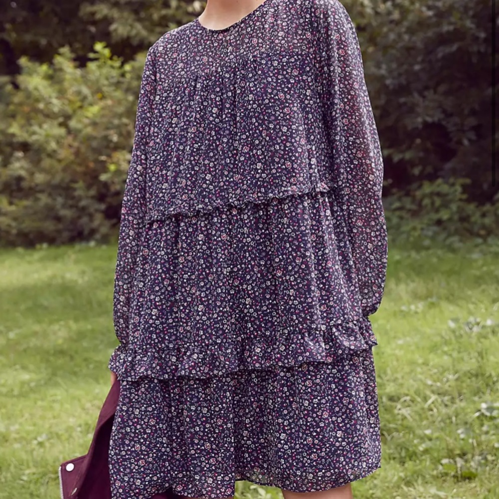 Loft Floral Print Tiered Swing Dress